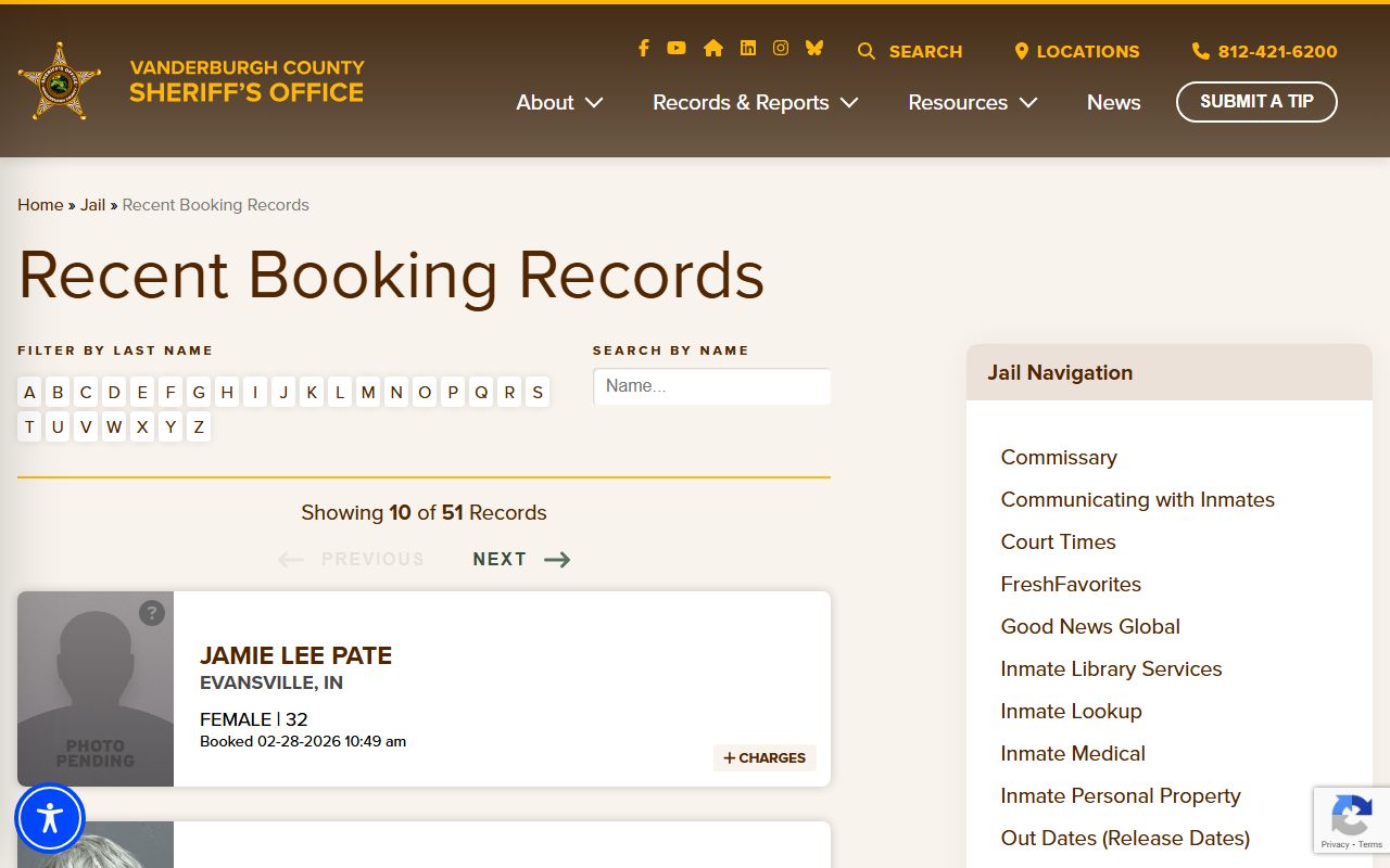 evansville vanderburgh county bookings