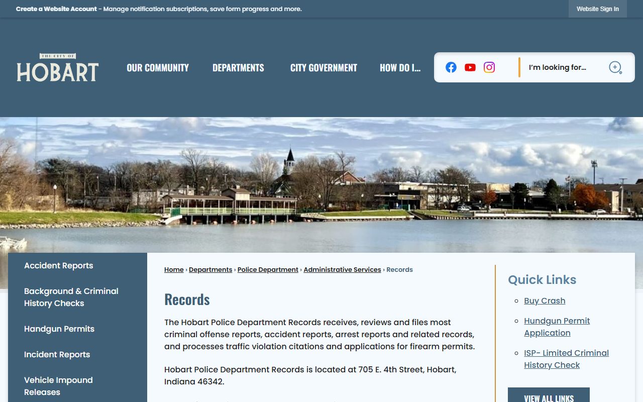 Hobart Police Department records and arrest information