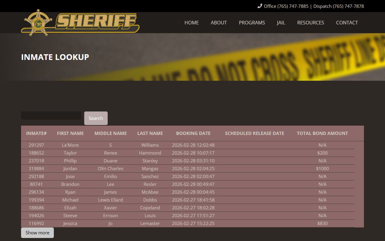 Delaware County Sheriff inmate lookup for Muncie bookings