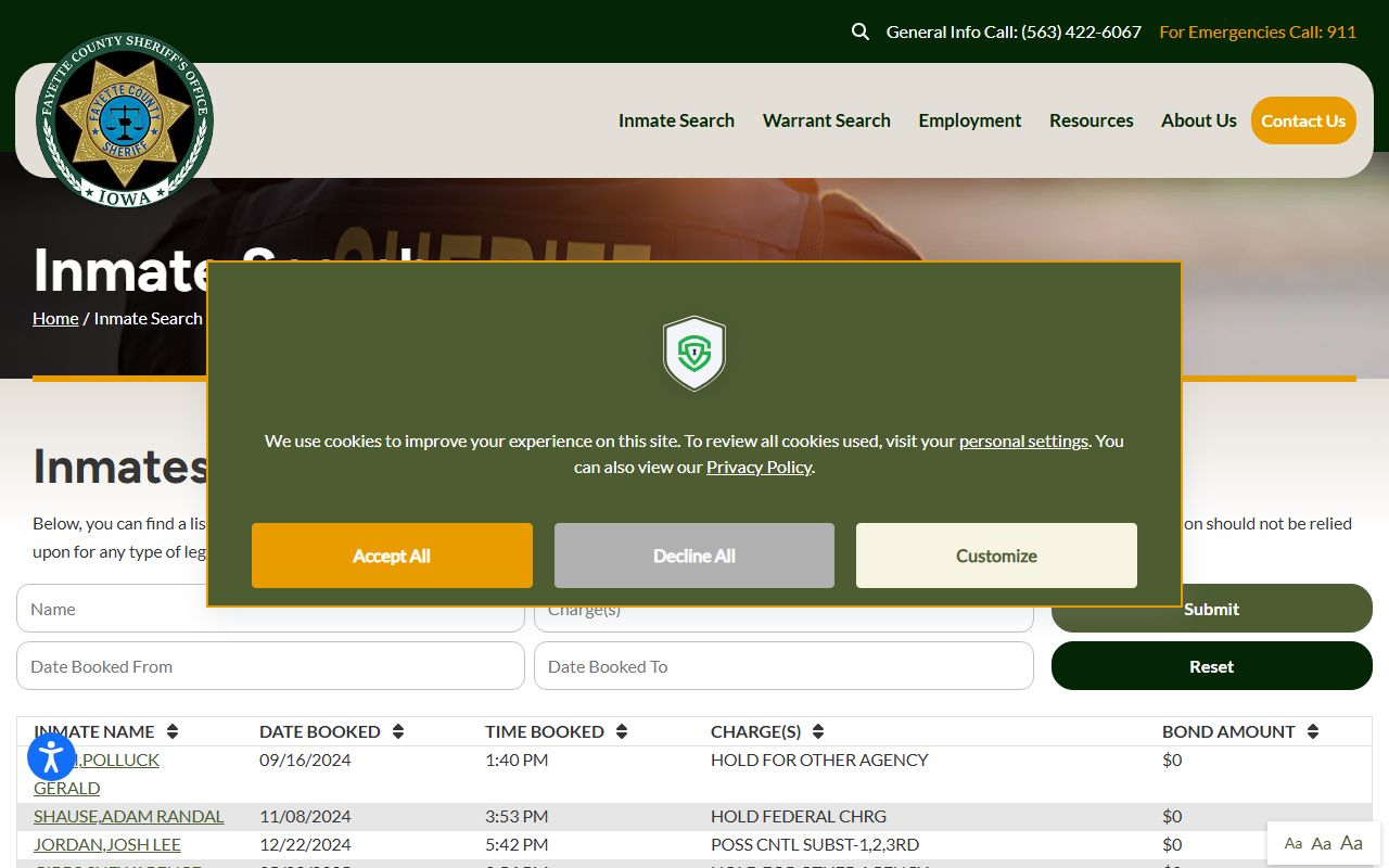 fayette county inmate search database fayette county recent bookings