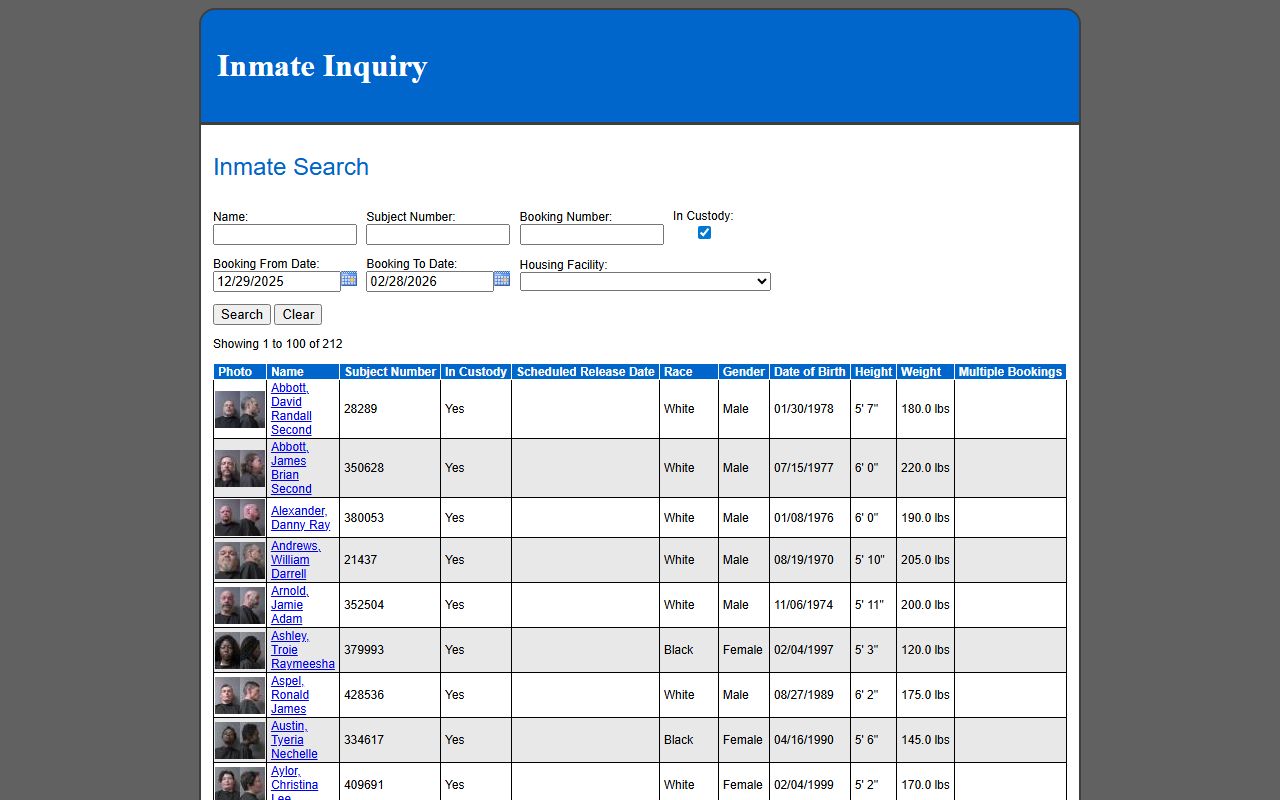 Madison County Jail inmate inquiry portal recent bookings database