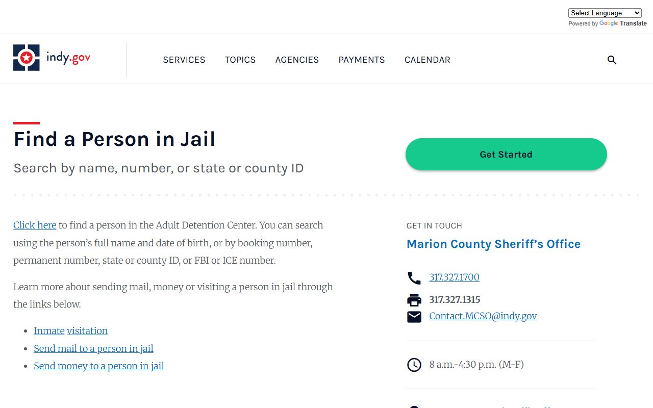 Marion County inmate search Indy.gov find a person in jail recent bookings