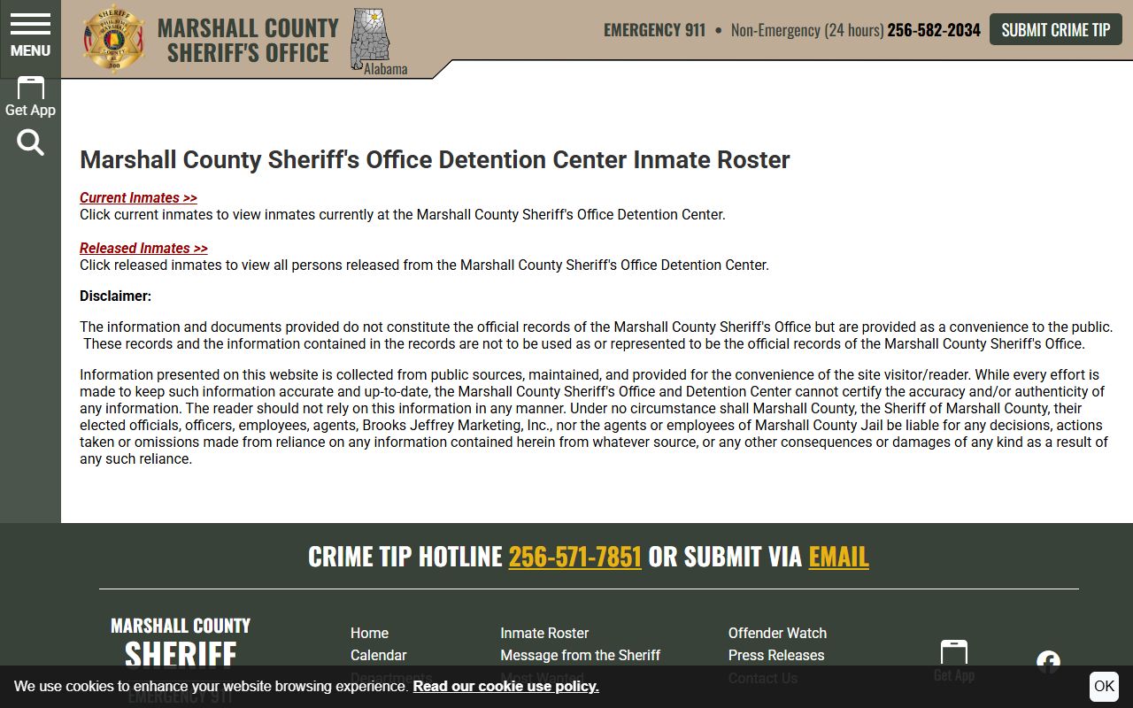 Marshall County Sheriff inmate roster database marshall county recent bookings
