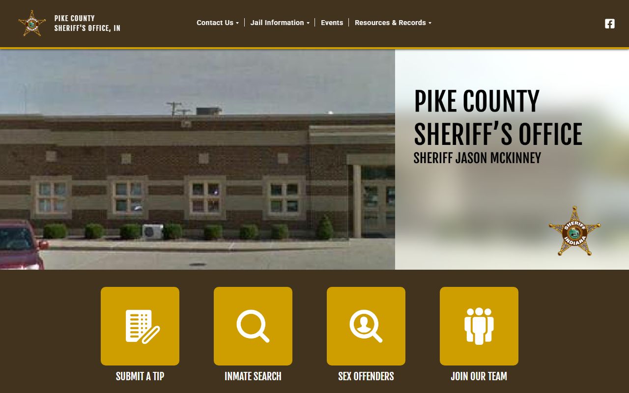 Pike County Sheriff website with inmate search access and office information