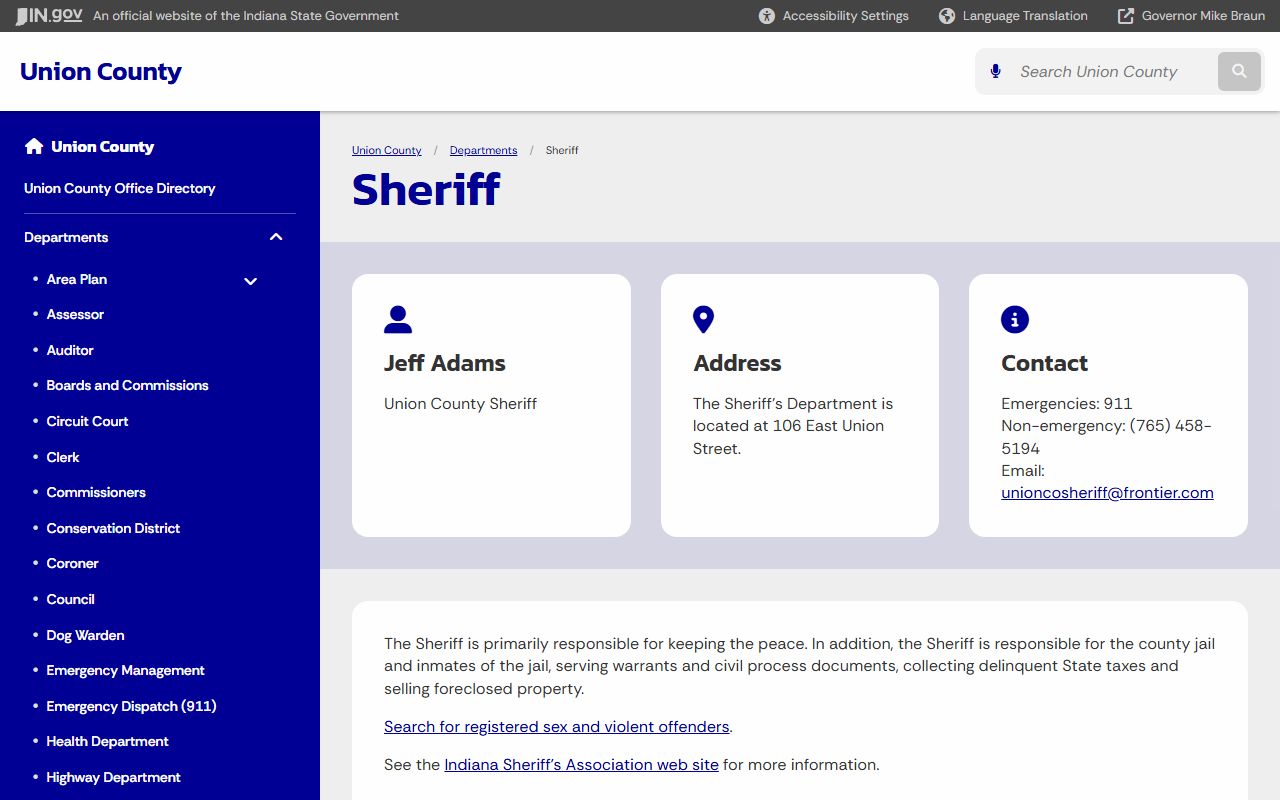Union County Sheriff's Department Indiana recent bookings