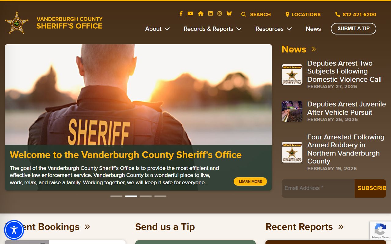 Vanderburgh County Sheriff's Office website Evansville Indiana recent bookings